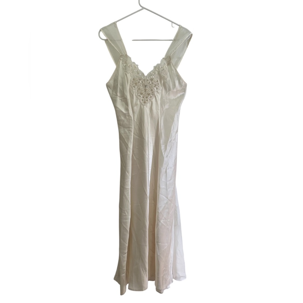 Vintage Cinema Etoile White Satin Slip With Lace Sheer Sides S lingerie